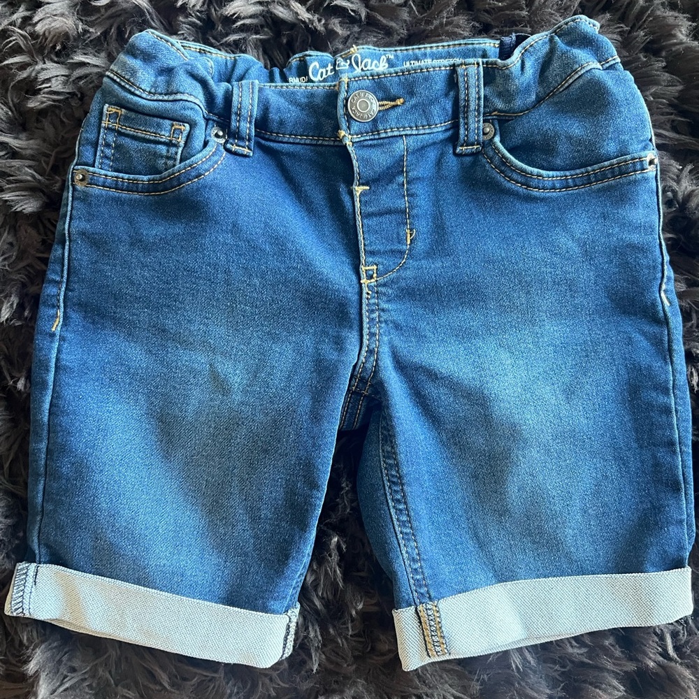 Girls dark denim shorts
